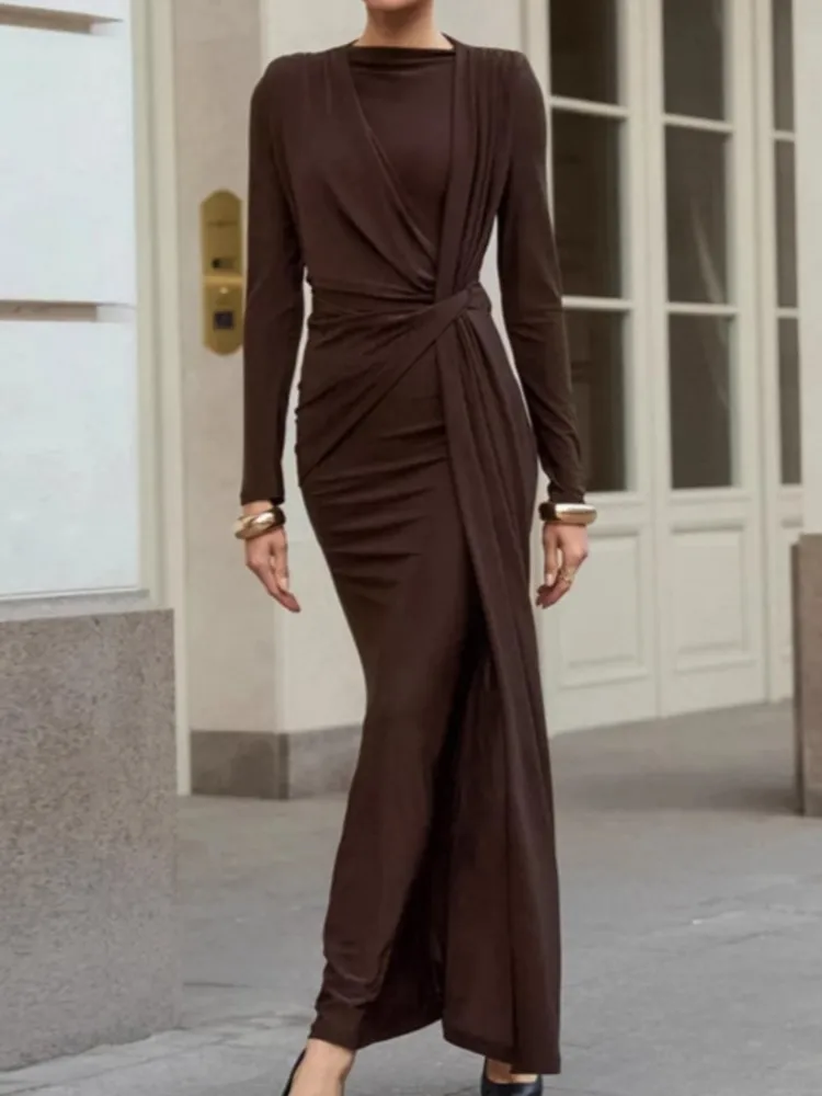 Autumn Slim Pleated High-waisted Long-sleeved Dress Women's Round-neck Texture Waist-tight Slim Evening Dress Long Skirt
Autumn Slim Pleated High-waisted Long-sleeved Dress Women's Round-neck Texture Waist-tight Slim Evening Dress Long Skirt
