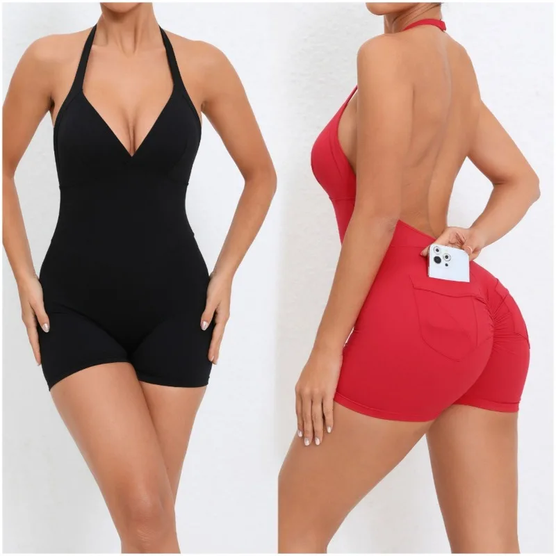 Women's Backless Yoga Jumpsuit Cross-Back Halter Neck Naked Feeling Hip-Lifting Tight Fitness Bodysuit for Gym & Sports
Women's Backless Yoga Jumpsuit Cross-Back Halter Neck Naked Feeling Hip-Lifting Tight Fitness Bodysuit for Gym & Sports