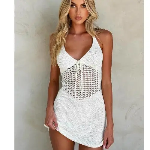 Sexy White Low Cut Deep V-Ne Hanging Ne Strap Bal Hollow out Knitted Svel Dr Beach ort Skirt l Waist
Sexy White Low Cut Deep V-Ne Hanging Ne Strap Bal Hollow out Knitted Svel Dr Beach ort Skirt l Waist