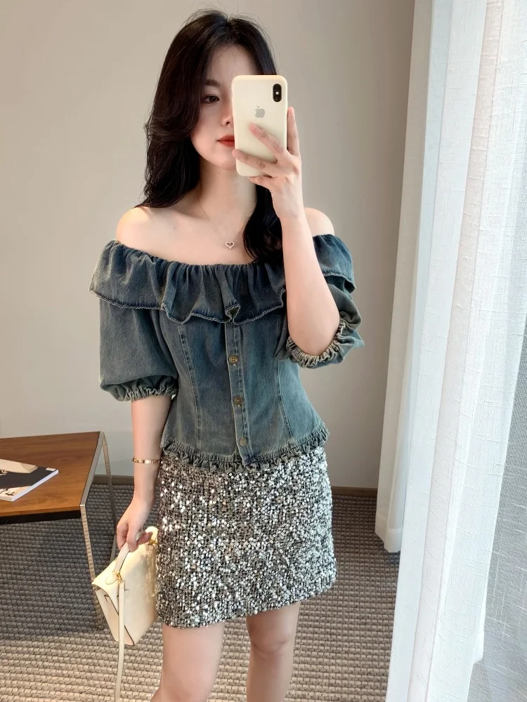 Elegant Off-Shoulder Bubble-Sleeve Top for Women Sexy Pure Cotton Casual Style Ultra-Short Length Color Summer Shirt
Elegant Off-Shoulder Bubble-Sleeve Top for Women Sexy Pure Cotton Casual Style Ultra-Short Length Color Summer Shirt