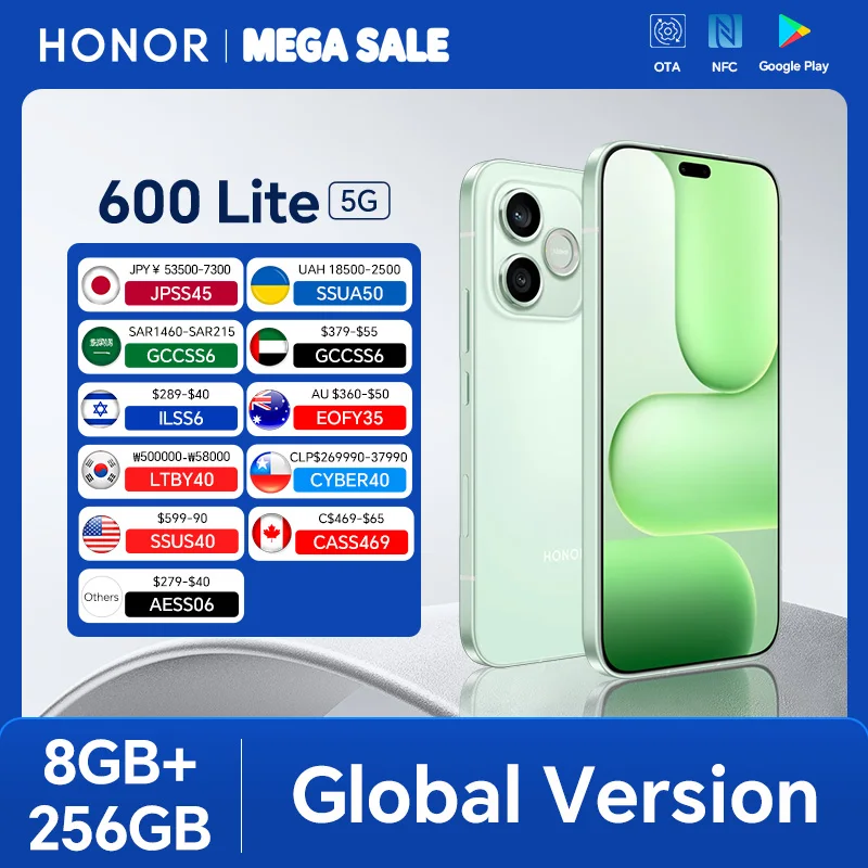 New Global Version HONOR 600 Lite 5G 8GB+256GB 6.6'' AMOLED Screen 108MP Main Camera 6520 mAh 45W SuperCharge NFC Android 16
New Global Version HONOR 600 Lite 5G 8GB+256GB 6.6'' AMOLED Screen 108MP Main Camera 6520 mAh 45W SuperCharge NFC Android 16