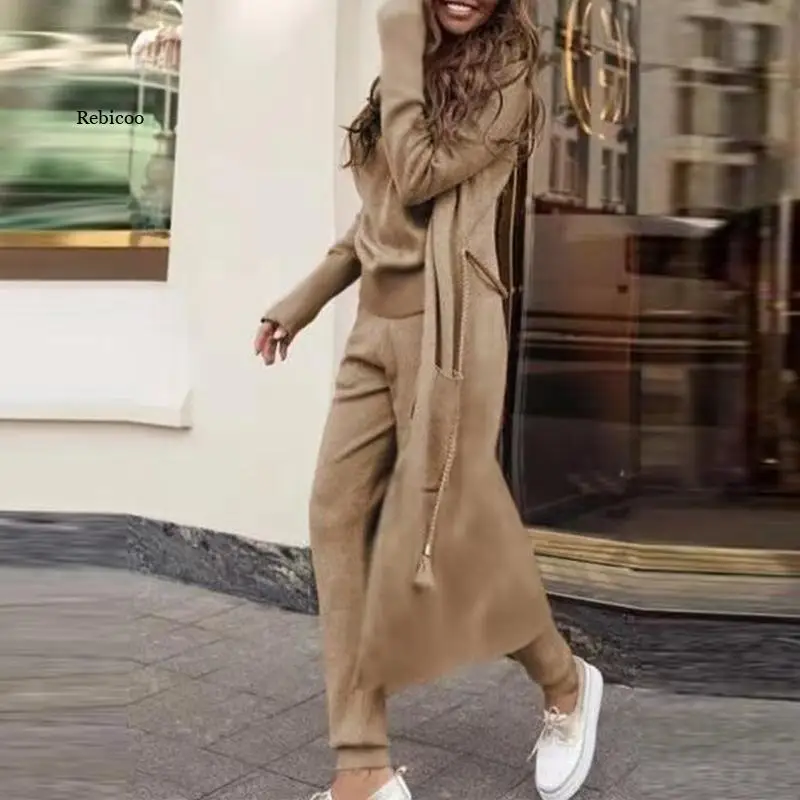 Casual Belt Long Pocket Cardigan Sleeveless Turtleneck Tops And Long Pants Outfit Lady Tracksuit Fashion Solid Women 3 Piece Set
Casual Belt Long Pocket Cardigan Sleeveless Turtleneck Tops And Long Pants Outfit Lady Tracksuit Fashion Solid Women 3 Piece Set