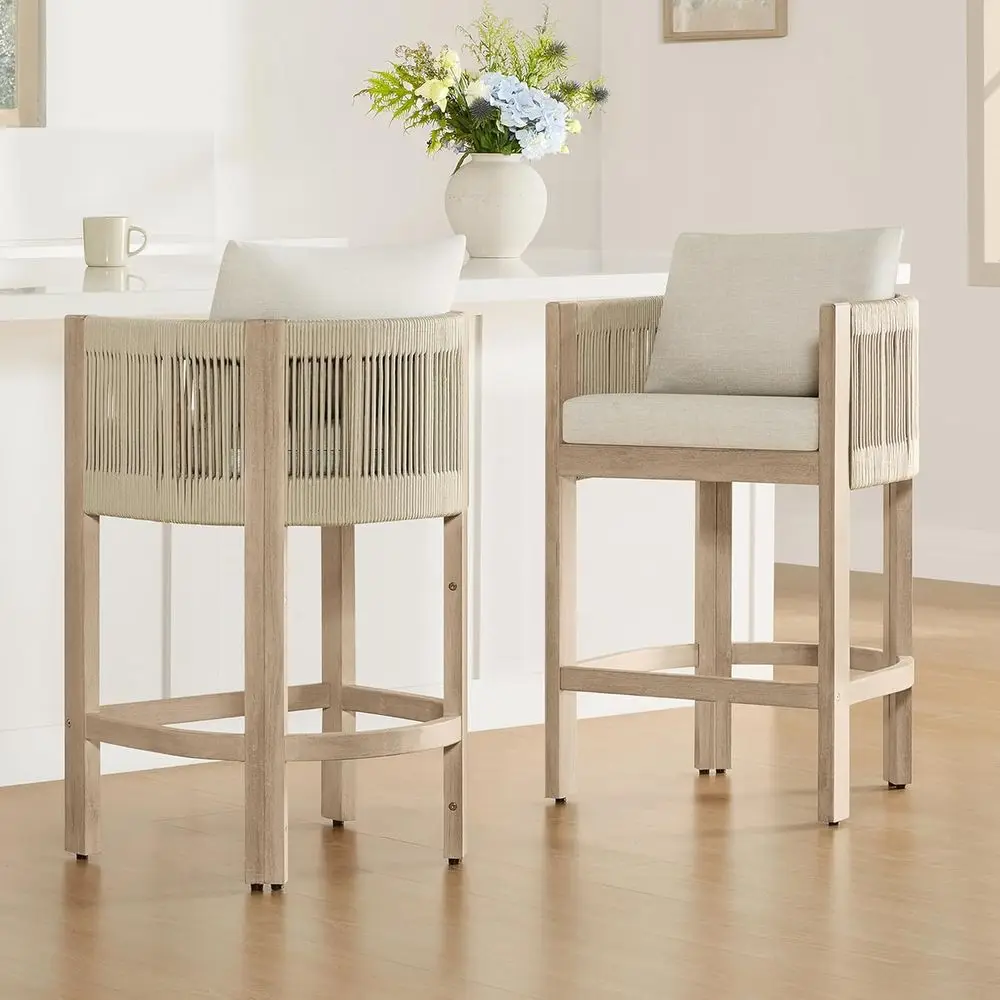 Комплект из 2 барных стульев с обивкой из кремовой ткани и плетеным канатом, высота 27 дюймов, для улицы или кухонного острова
Комплект из 2 барных стульев с обивкой из кремовой ткани и плетеным канатом, высота 27 дюймов, для улицы или кухонного острова