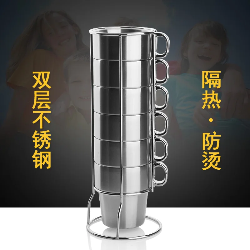Double Layer Stainless Steel Coffee Cups, Folding with Rack Set, Kitchen Coffeeware, 6 PCs/Set
Double Layer Stainless Steel Coffee Cups, Folding with Rack Set, Kitchen Coffeeware, 6 PCs/Set