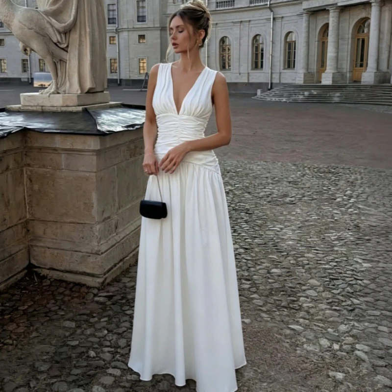 Tsiisd Summer Pleated Women's Maxi Dress V Neck Sleeveless Elegant Romantic Beach Vacation Party Gala Prom Dress Women's Dresses
Tsiisd Summer Pleated Women's Maxi Dress V Neck Sleeveless Elegant Romantic Beach Vacation Party Gala Prom Dress Women's Dresses