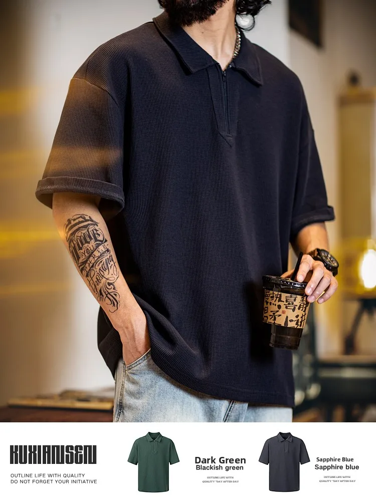 Casual Half Zip Shirt Men's Summer Short Sleeve Turn-down Collar American Style Breathable Cotton Polyester Blend T-shirt
Casual Half Zip Shirt Men's Summer Short Sleeve Turn-down Collar American Style Breathable Cotton Polyester Blend T-shirt