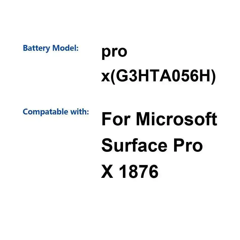 5039Mah High-Capacity For Microsoft Surface Pro X 1876 G3HTA056H Laptop Battery Premium Replacement
5039Mah High-Capacity For Microsoft Surface Pro X 1876 G3HTA056H Laptop Battery Premium Replacement