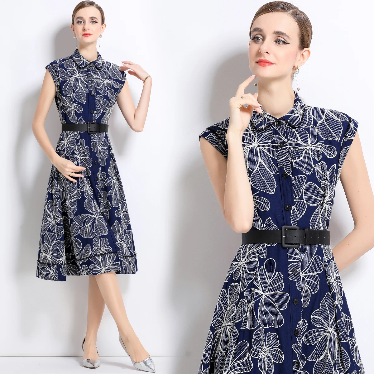 Elegant Embroidered Denim Sleeveless Dress High Waist A-Line Midi Skirt Single Button Closure Slim Fit Long Dress for Summer
Elegant Embroidered Denim Sleeveless Dress High Waist A-Line Midi Skirt Single Button Closure Slim Fit Long Dress for Summer