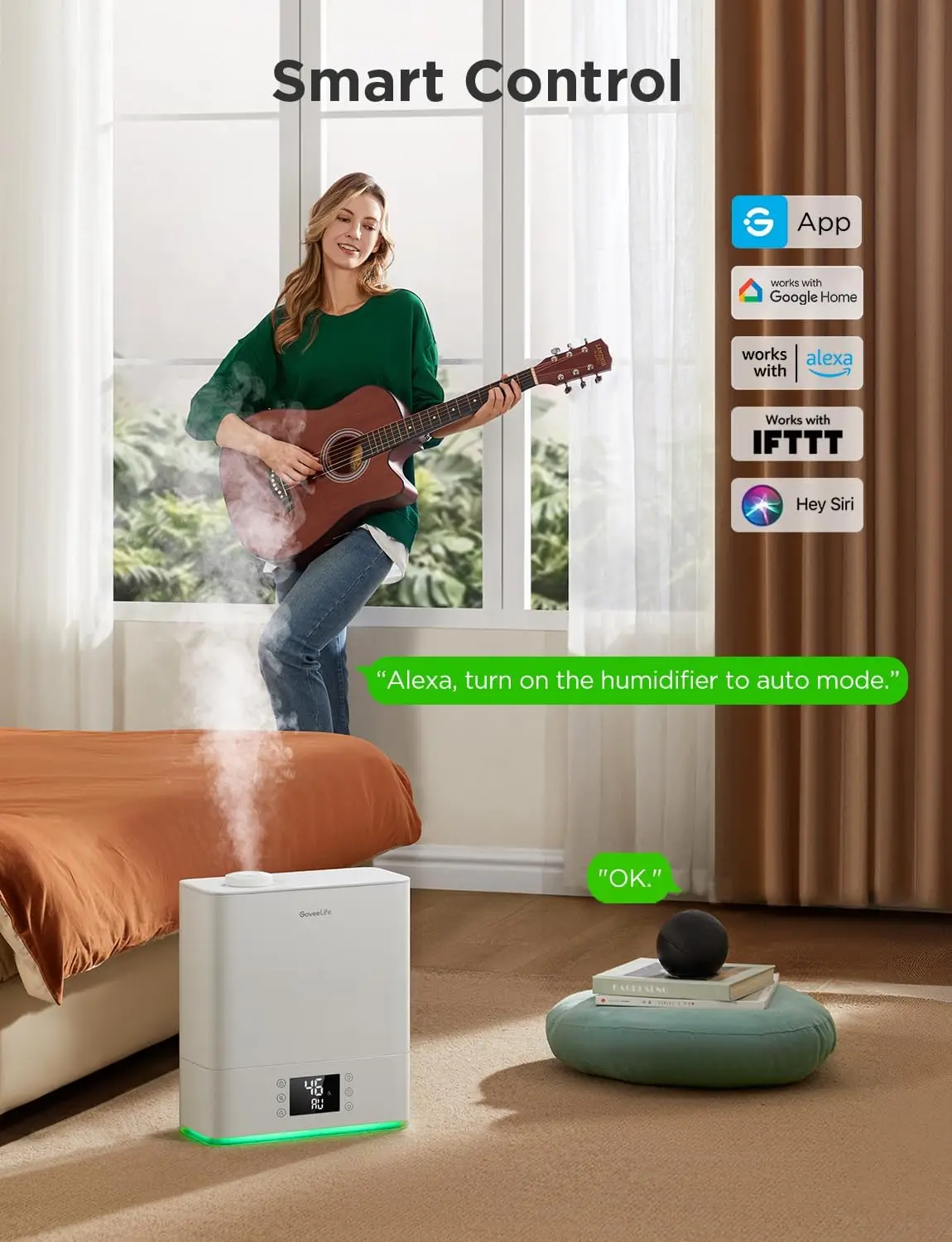 Smart Humidifiers for Bedroom Large Room, Top-Fill Cool Mist 6L WiFi Air Humidifier, Auto Mode, App & Voice Control, 60H Runtime
Smart Humidifiers for Bedroom Large Room, Top-Fill Cool Mist 6L WiFi Air Humidifier, Auto Mode, App & Voice Control, 60H Runtime