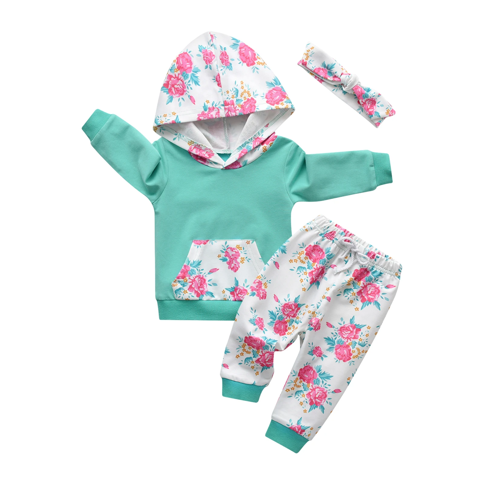Girls Baby Three-pieces Clothing Sets Casual Sweatshirt Top with Pocket and Floral Pants with Bow Headband Outfit for Toddlers
Girls Baby Three-pieces Clothing Sets Casual Sweatshirt Top with Pocket and Floral Pants with Bow Headband Outfit for Toddlers