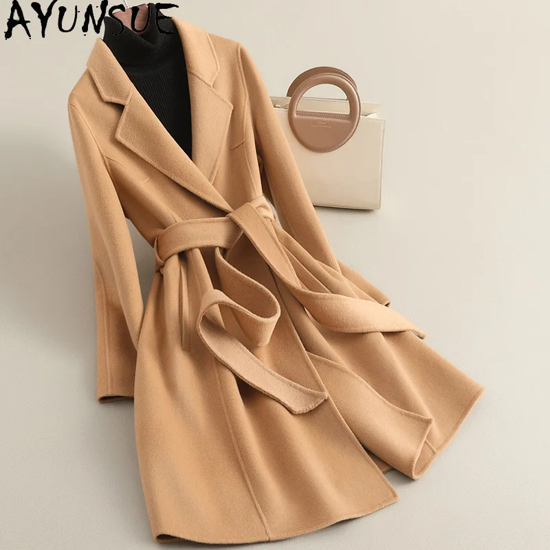 AYUNSUE Women's Double-sided Wool Coat Mid-length Cinched Waist Jacket Woman Elegant Commuter Outerwear Woman Clothes Ropa Mujer
AYUNSUE Women's Double-sided Wool Coat Mid-length Cinched Waist Jacket Woman Elegant Commuter Outerwear Woman Clothes Ropa Mujer