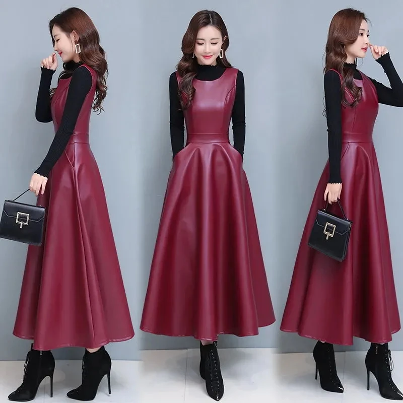 Advanced Sense PU Leather Strap Dress NEW Spring Autumn Knitted Sweater + Suspended Leather Dress Suits Elegant Women Outfits
Advanced Sense PU Leather Strap Dress NEW Spring Autumn Knitted Sweater + Suspended Leather Dress Suits Elegant Women Outfits