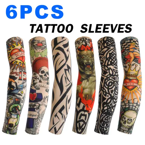 Funda de tatuaje para hombres y mujeres, 6 uds., manga antiquemaduras solares, elástica, para exteriores, club nocturno, ciclismo, cubierta para brazo, fiesta, ciclismo, tatuaje