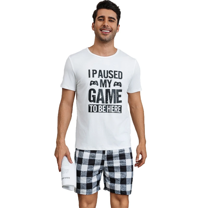 Men's Letters Plaid Print Lounge Set Short Sleeve Round Neck Top And Loose Shorts Plus Size Comfortable Fit Sleepwear Loungewear
Men's Letters Plaid Print Lounge Set Short Sleeve Round Neck Top And Loose Shorts Plus Size Comfortable Fit Sleepwear Loungewear