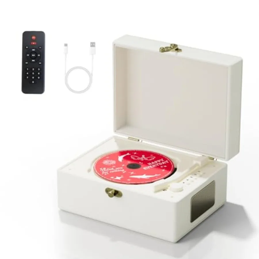 Rechargeable Leather CD Player with Speakers, Bluetooth Transmitter, Festival Gift, BGM Player for Home Decor., White
Rechargeable Leather CD Player with Speakers, Bluetooth Transmitter, Festival Gift, BGM Player for Home Decor., White