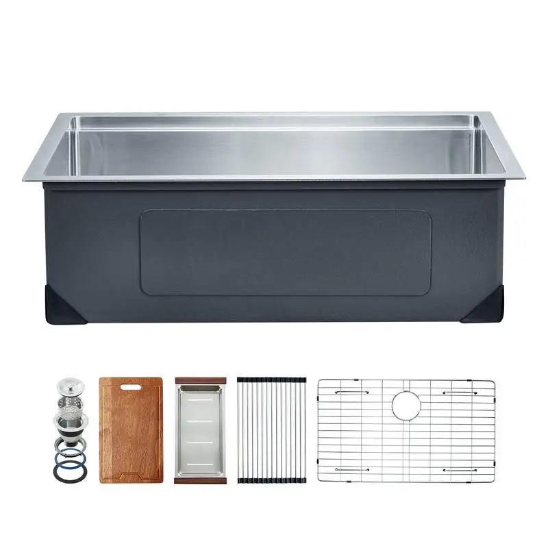 27 inch Kitchen Sink Workstation, 304 Stainless Steel Undermount Sink, Drop-In Single Bowl Farmhouse Basin with Ledge & Multiple Accessories, Household Dishwasher Sinks for RV, Prep Kitchen, Bar
27 inch Kitchen Sink Workstation, 304 Stainless Steel Undermount Sink, Drop-In Single Bowl Farmhouse Basin with Ledge & Multiple Accessories, Household Dishwasher Sinks for RV, Prep Kitchen, Bar