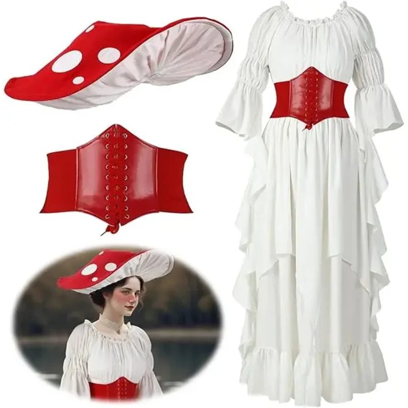 Renaissance Mushroom Medieval Costume with Hat and Cinch Belt Women Victorian Fairy Retro Dress Cosplay Halloween Role-play
Renaissance Mushroom Medieval Costume with Hat and Cinch Belt Women Victorian Fairy Retro Dress Cosplay Halloween Role-play