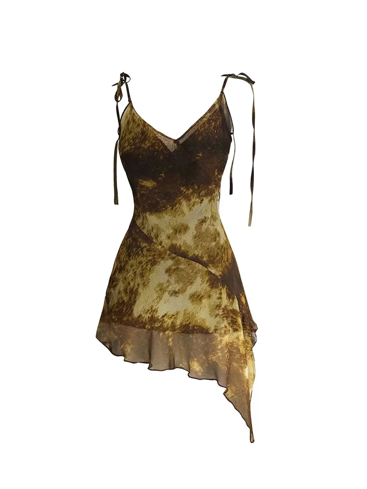 Harajuku Design Spaghetti Strap Dress Sleeveless Elegant Sexy Tie Dye Prom Gown Brown Women All-match Fairy Dress Hot Classical
Harajuku Design Spaghetti Strap Dress Sleeveless Elegant Sexy Tie Dye Prom Gown Brown Women All-match Fairy Dress Hot Classical