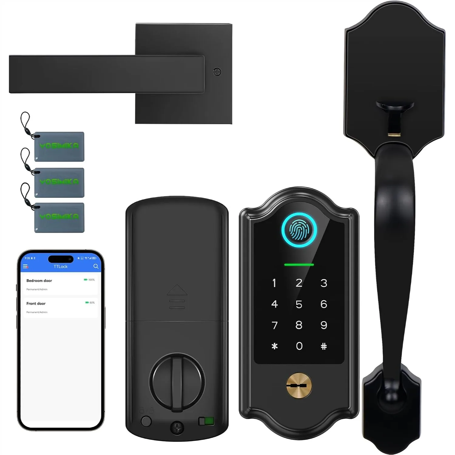 Smart Fingerprint Door Lock for Front Door Keyless Entry Deadbolt with Handle Set, Digital Keypad, App Control, Auto Lock, Matte
Smart Fingerprint Door Lock for Front Door Keyless Entry Deadbolt with Handle Set, Digital Keypad, App Control, Auto Lock, Matte