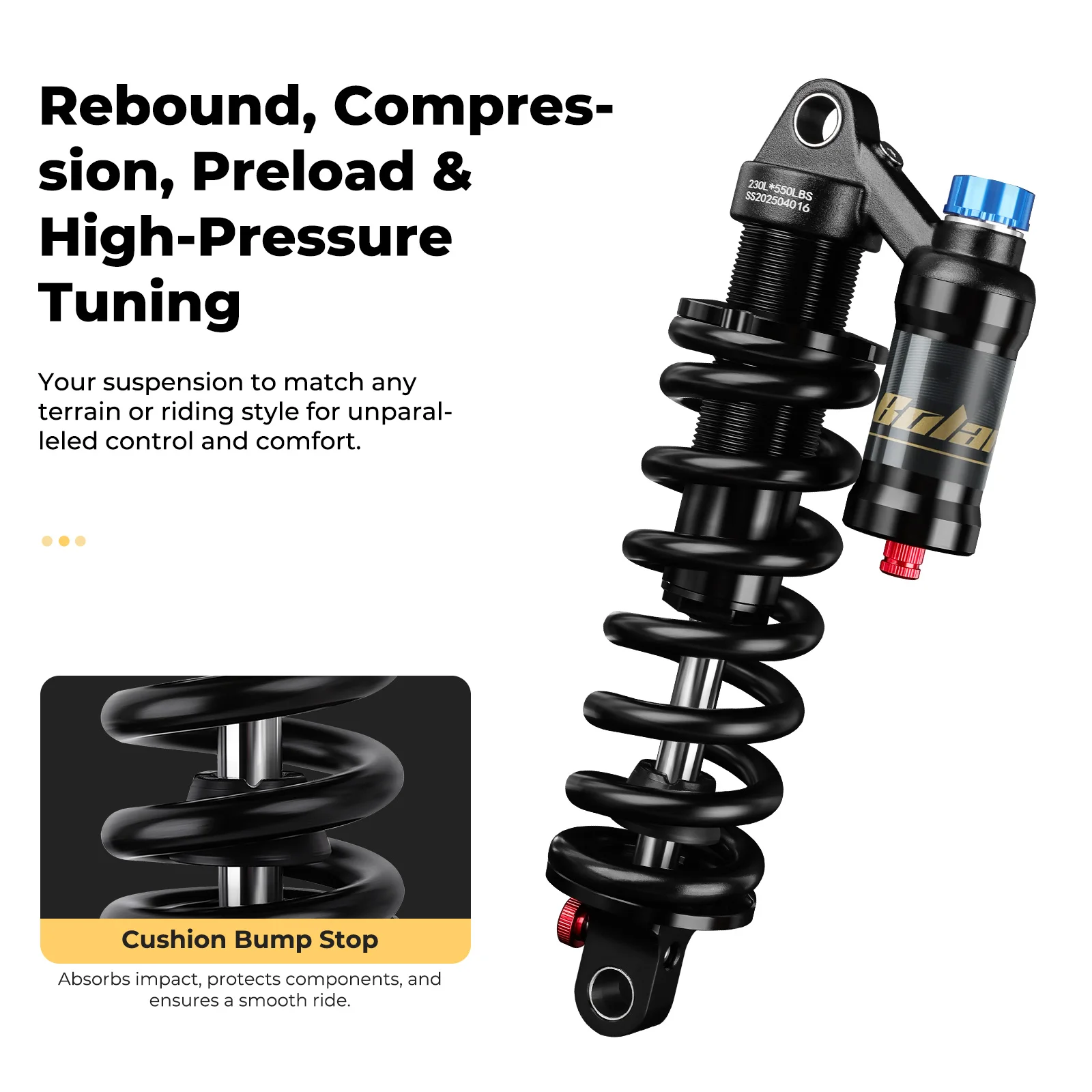 Rear Suspension Shock 190/210/230/240/250/265mm Alloy Adjustable Coil Spring for Downhill Electric Mountain Bikes
Rear Suspension Shock 190/210/230/240/250/265mm Alloy Adjustable Coil Spring for Downhill Electric Mountain Bikes
