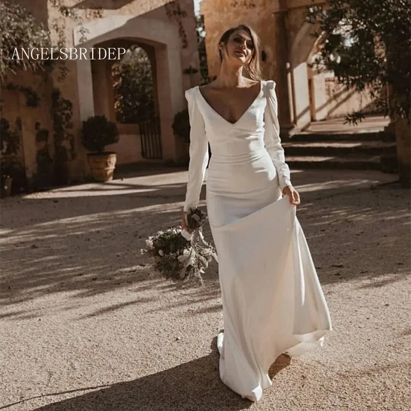 ANGELSBRIDEP Sexy V-Neck Satin Backless Long Sleeves Mermaid Wedding Dresses Bridal Dresses Vestido De Novia Sirena
ANGELSBRIDEP Sexy V-Neck Satin Backless Long Sleeves Mermaid Wedding Dresses Bridal Dresses Vestido De Novia Sirena