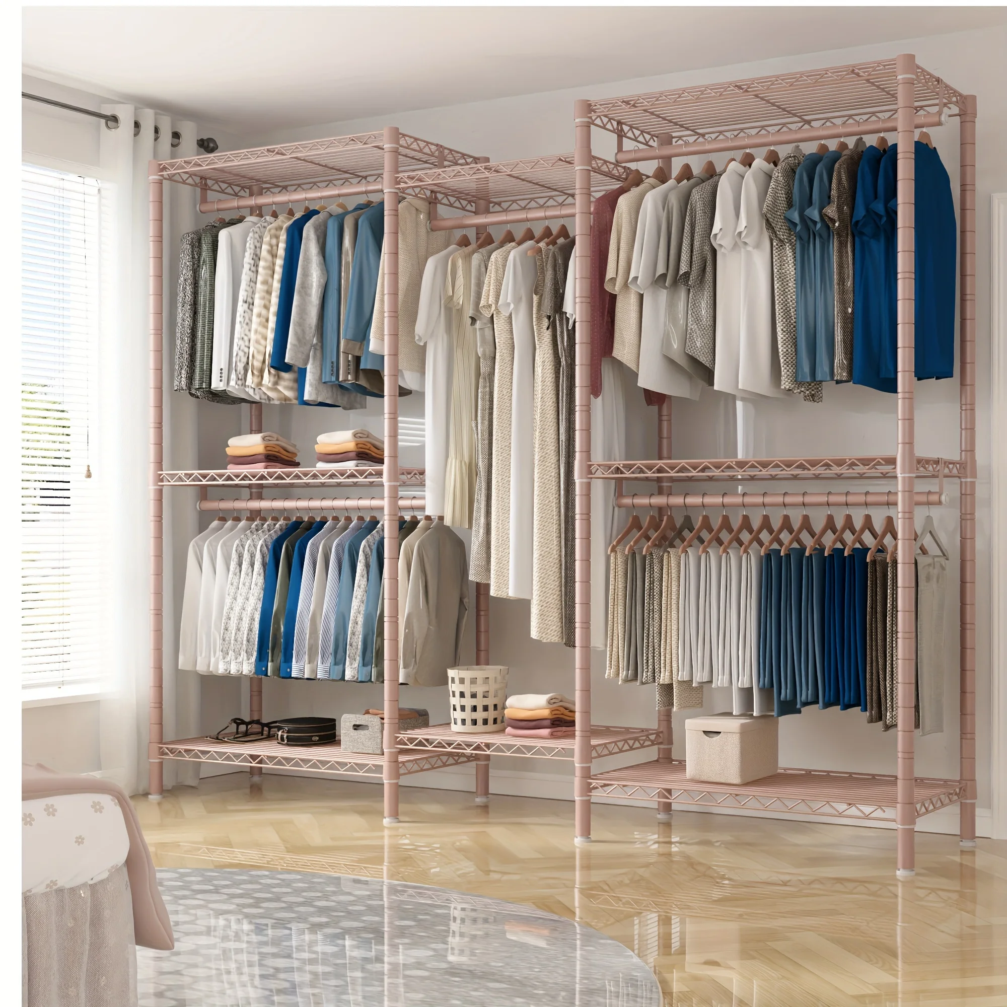 Pink Clothes Rack, Heavy Duty Clothing Racks for Hanging Clothes Load 835LBS, Metal Freestanding Closet, Clothing Rack Heavy Duty Garment Rack, Sturdy Clothes Rack, 77.1" H*75.1" W*17.9" D, Pink
Pink Clothes Rack, Heavy Duty Clothing Racks for Hanging Clothes Load 835LBS, Metal Freestanding Closet, Clothing Rack Heavy Duty Garment Rack, Sturdy Clothes Rack, 77.1" H*75.1" W*17.9" D, Pink