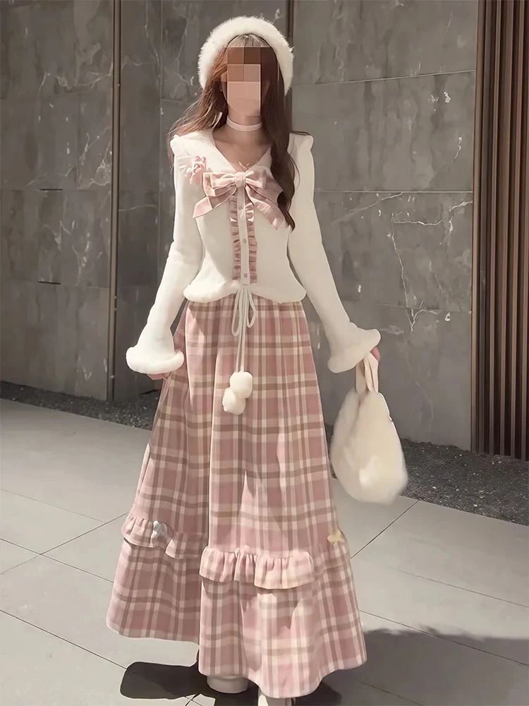 Sweet Sle ort Navy Collar Plaid irt And f-length Skirt Two-piece Set for Women Autumn Winter New Arrival Pink Cheered
Sweet Sle ort Navy Collar Plaid irt And f-length Skirt Two-piece Set for Women Autumn Winter New Arrival Pink Cheered