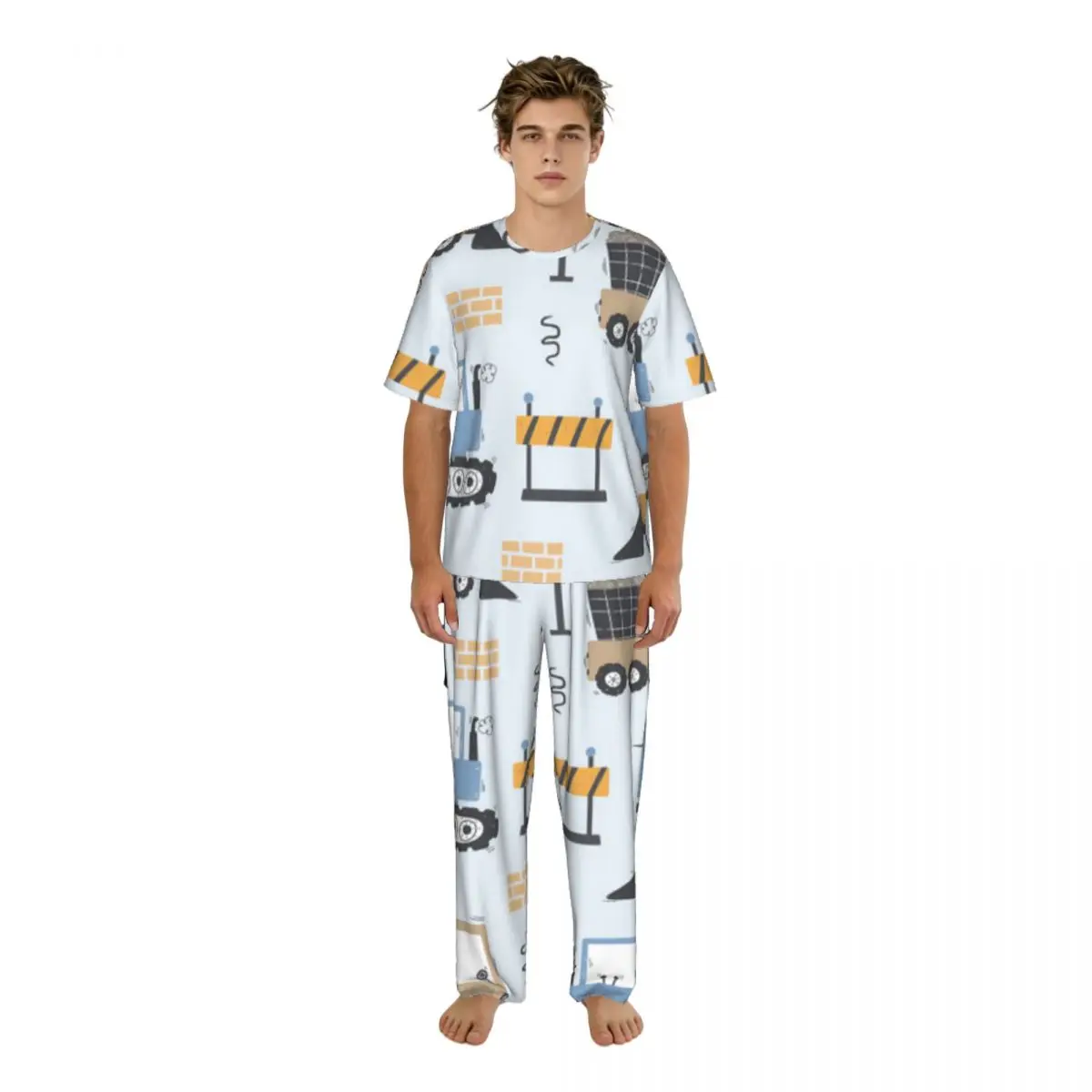 Men's Pajamas Set Summer Short-Sleeve Tops + Long Pants Nightwear Home Wear Suits Cute Trucks Diggers In Scandinavian Sleepwear
Men's Pajamas Set Summer Short-Sleeve Tops + Long Pants Nightwear Home Wear Suits Cute Trucks Diggers In Scandinavian Sleepwear