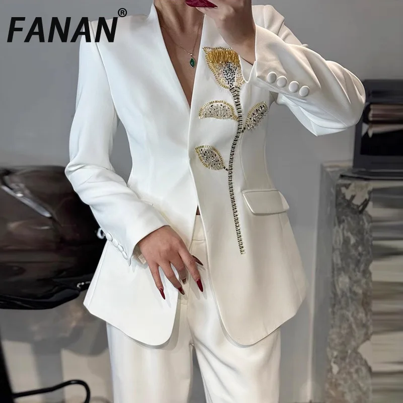 FANAN Temperament Embroidery Blazers For Women V Neck Asymmetric Button Fit Jackets Office Lady Coats Fashion 2025 Autumn New
FANAN Temperament Embroidery Blazers For Women V Neck Asymmetric Button Fit Jackets Office Lady Coats Fashion 2025 Autumn New