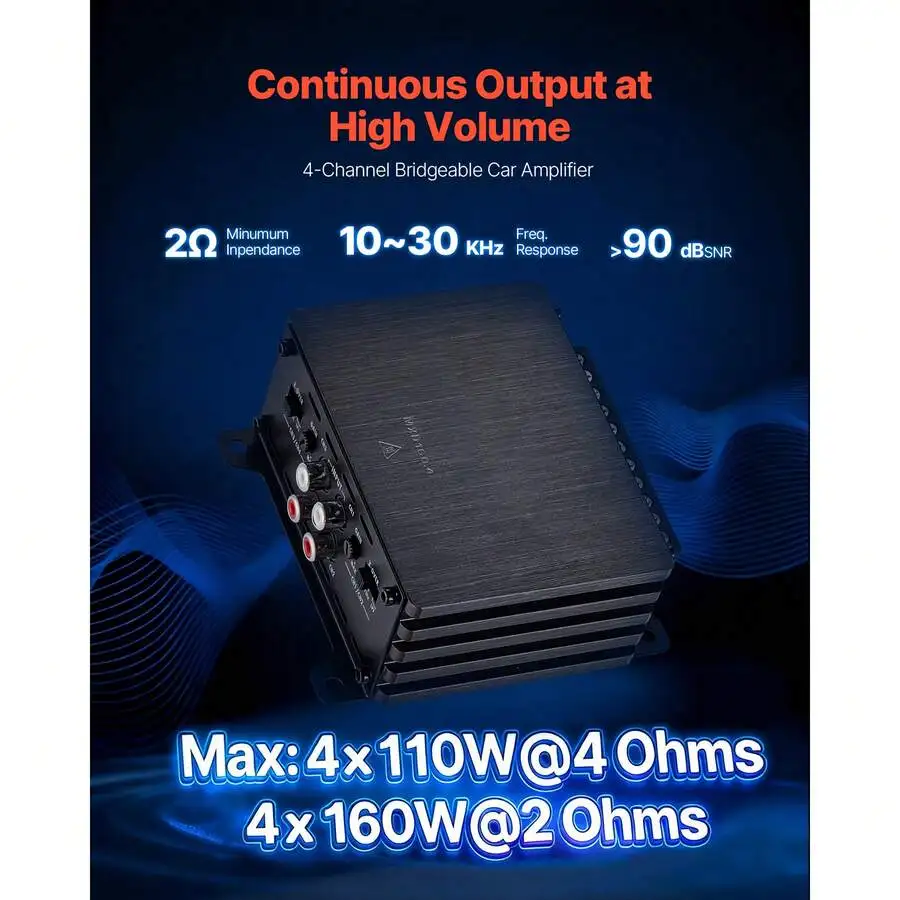 4 Channel Car Audio Amplifier 2 Ohm Stable Bridgeable Class D Full Range Amp Max Power 4 X 110W @ 4 Ohm / 4 X 160W @ 2 Ohm For
4 Channel Car Audio Amplifier 2 Ohm Stable Bridgeable Class D Full Range Amp Max Power 4 X 110W @ 4 Ohm / 4 X 160W @ 2 Ohm For