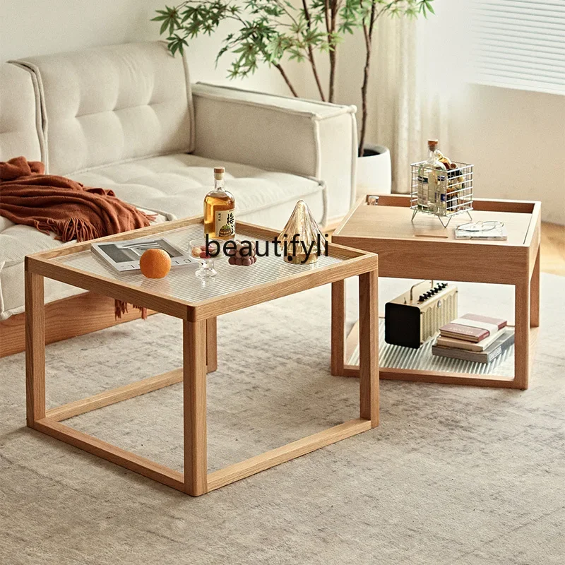Nordic solid wood coffee table oak square small side table living room log square coffee table combination6005
Nordic solid wood coffee table oak square small side table living room log square coffee table combination6005