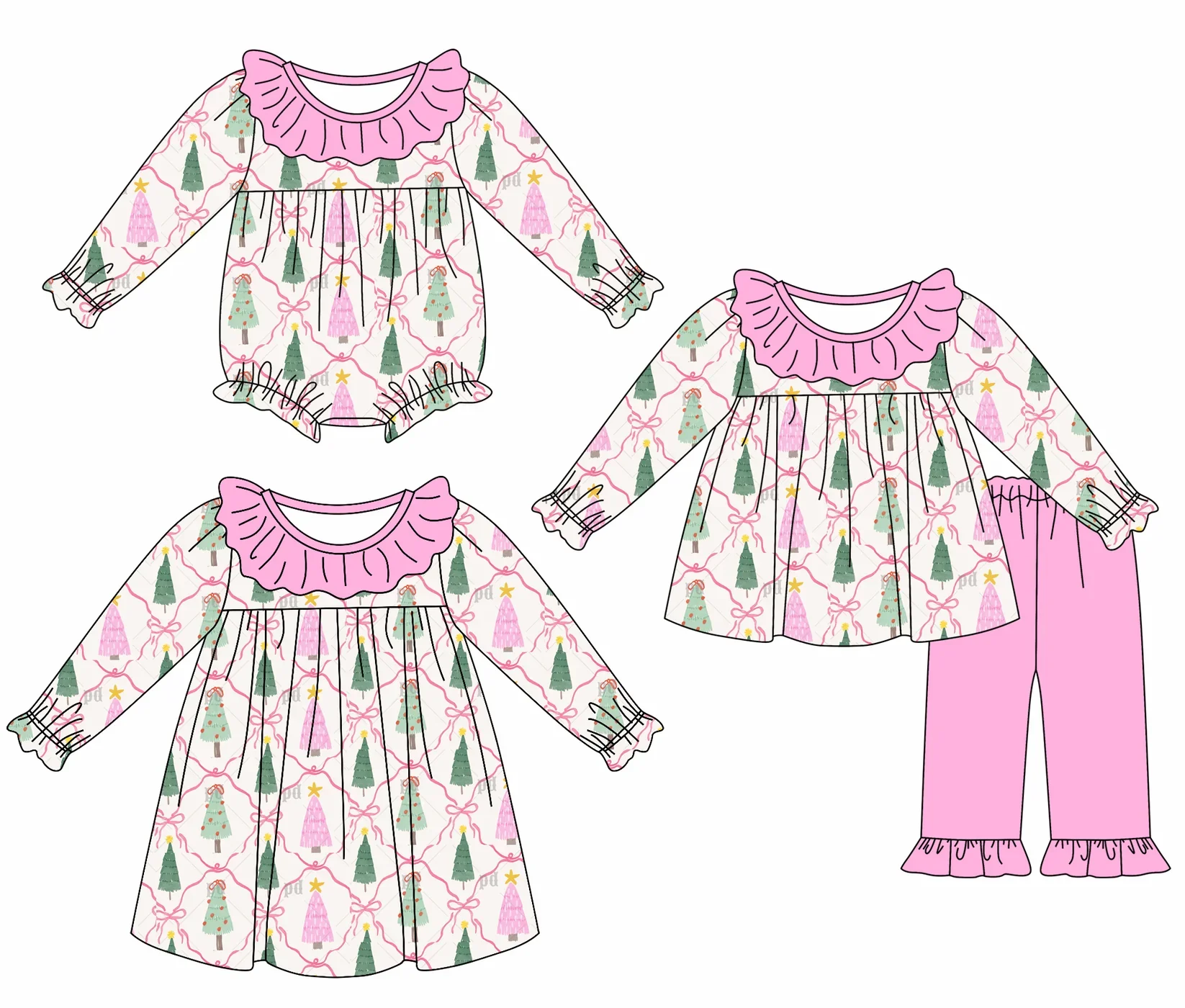 Newest Christmas tree print pink children's clothing for girls baby suits fashionable newborn jumpsuit for baby sets
Newest Christmas tree print pink children's clothing for girls baby suits fashionable newborn jumpsuit for baby sets