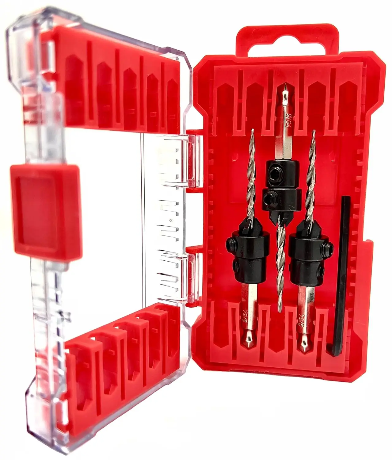 3 Pc #6 (9/64") Adjustable Wood Countersink Drill Bit Set with Parabolic Flute, Tapered Drill Bit, 2 Depth Stop Collar, Quick Change Shank, Hex Wrench
3 Pc #6 (9/64") Adjustable Wood Countersink Drill Bit Set with Parabolic Flute, Tapered Drill Bit, 2 Depth Stop Collar, Quick Change Shank, Hex Wrench