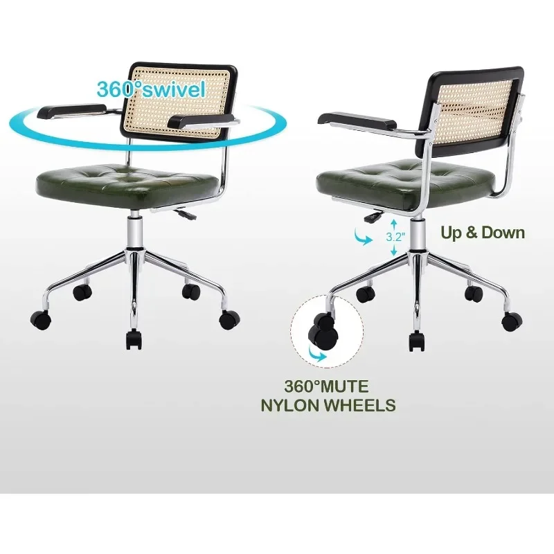 Ergonomic Office Chair with Rattan Back Adjustable Swivel Desk Chair Tufted Faux Leather Seat for Home Bedroom Workspace
Ergonomic Office Chair with Rattan Back Adjustable Swivel Desk Chair Tufted Faux Leather Seat for Home Bedroom Workspace