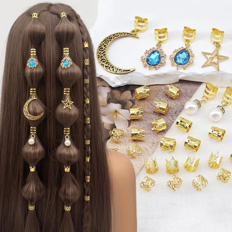 36PCS Star Moon Blue Gemstone Pearl Hair Rings Metal Hollow Open End Dreadlock Accessories Easy Slip on For Boho Party Hairstyle
36PCS Star Moon Blue Gemstone Pearl Hair Rings Metal Hollow Open End Dreadlock Accessories Easy Slip on For Boho Party Hairstyle