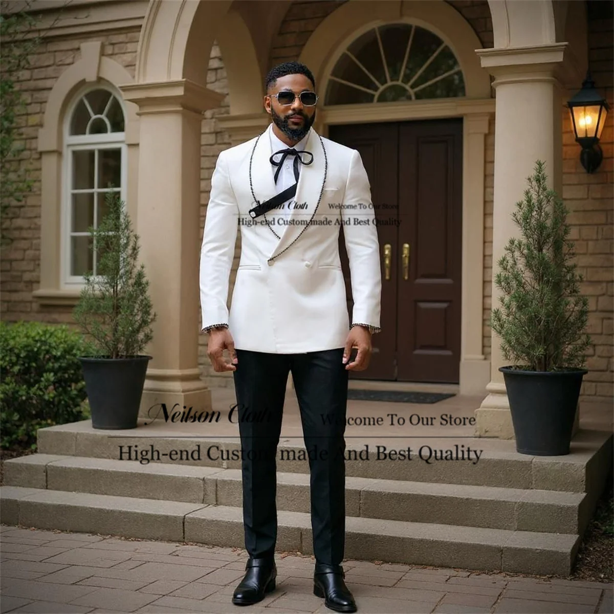 Fashion White Male Prom Blazers 2 Pieces Sets Shawl Lapel Groom Wedding Tuxedos Customized Double Breasted Terno Masculino
Fashion White Male Prom Blazers 2 Pieces Sets Shawl Lapel Groom Wedding Tuxedos Customized Double Breasted Terno Masculino