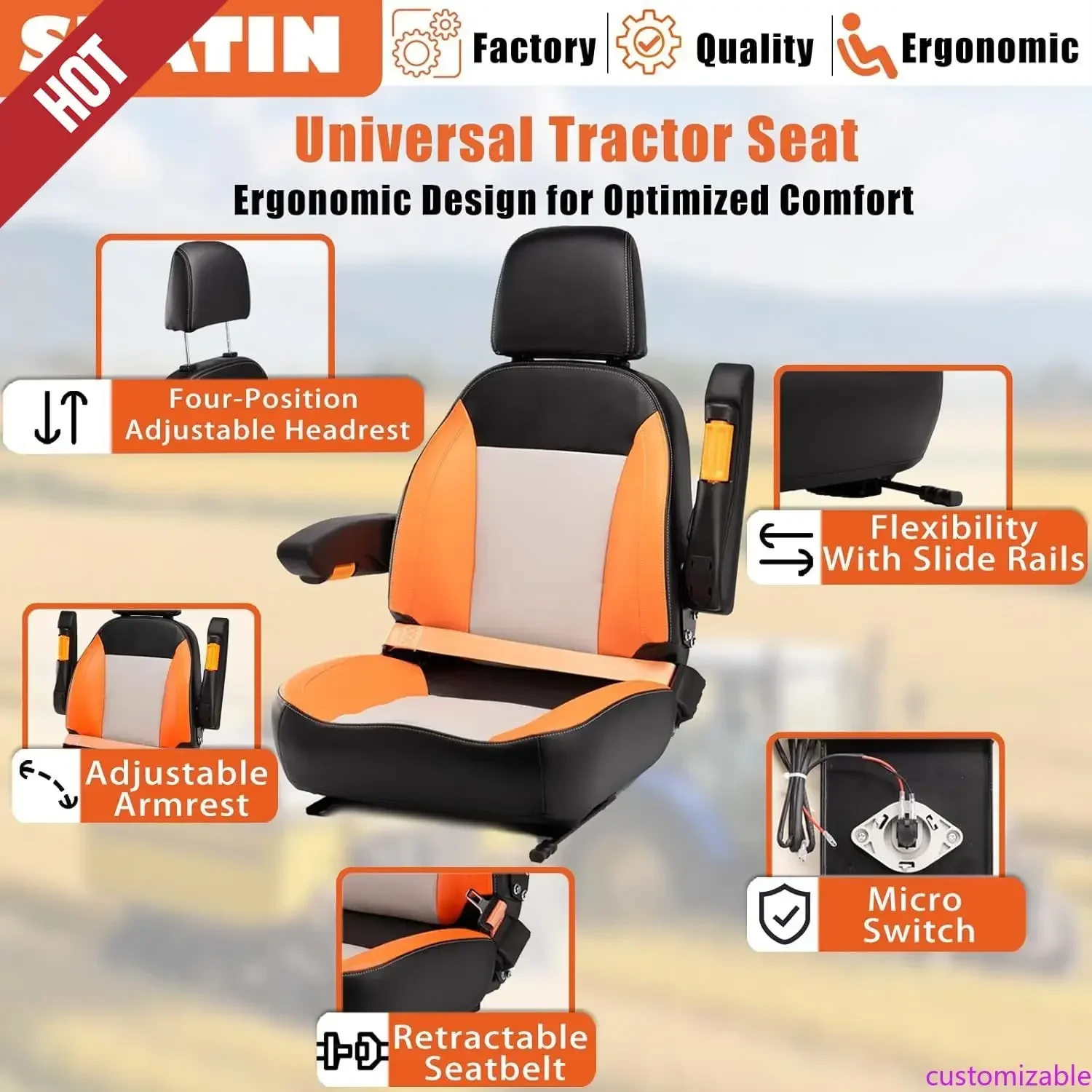 Универсальное регулируемое сиденье для трактора, комфортное сиденье для газонокосилки с нулевым радиусом поворота, для вилочного погрузчика, мини-погрузчика, телескопического погрузчика, бульдозера, экскаватора
Универсальное регулируемое сиденье для трактора, комфортное сиденье для газонокосилки с нулевым радиусом поворота, для вилочного погрузчика, мини-погрузчика, телескопического погрузчика, бульдозера, экскаватора