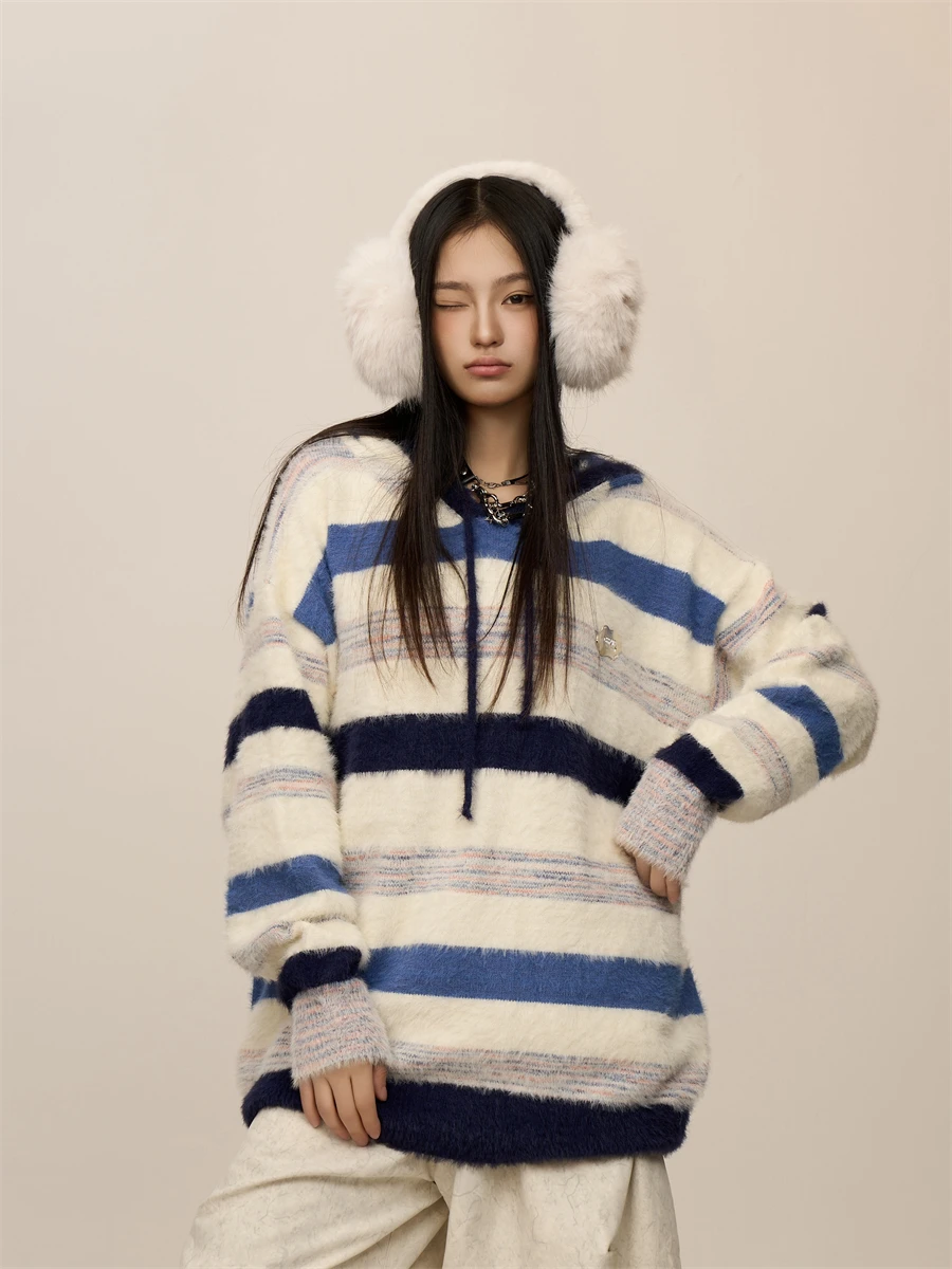 Autumn American Korean Style Lazy Striped Hoodie Knitted Sweater Women Design Couple Loose Sweater Trendy Long Sleeve round Neck
Autumn American Korean Style Lazy Striped Hoodie Knitted Sweater Women Design Couple Loose Sweater Trendy Long Sleeve round Neck
