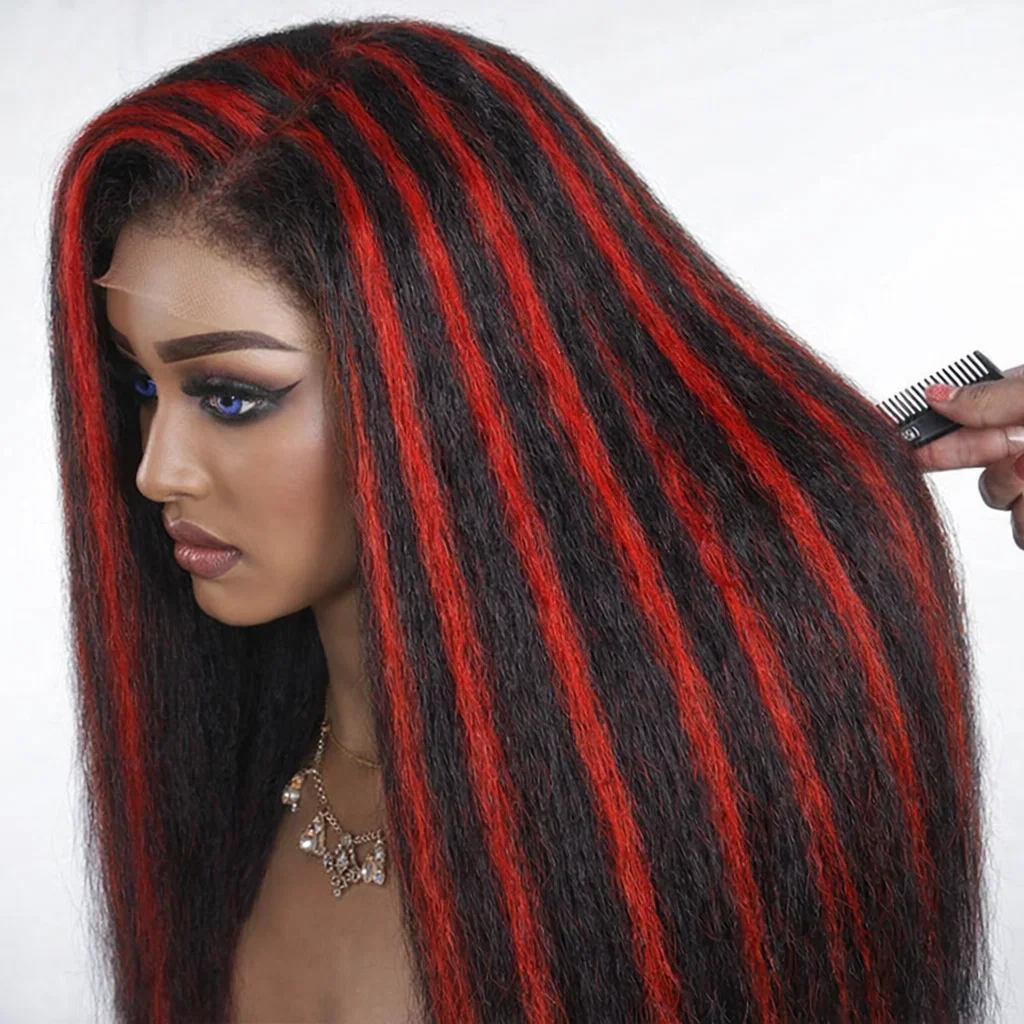 Kinky Straight Red With Black 13x4 Lace Front Wigs Human Hair Wig 1B/99J Color Highlight 5x5 Lace Closure Glueless Wig For Women
Kinky Straight Red With Black 13x4 Lace Front Wigs Human Hair Wig 1B/99J Color Highlight 5x5 Lace Closure Glueless Wig For Women