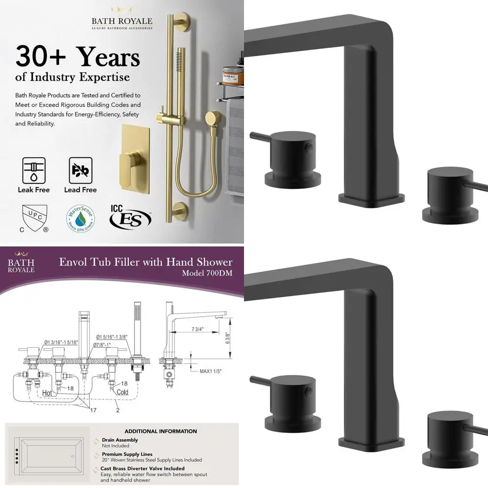Modern Tub Faucet with Filler and Hand Shower - Matte Black, Durable Design
Modern Tub Faucet with Filler and Hand Shower - Matte Black, Durable Design
