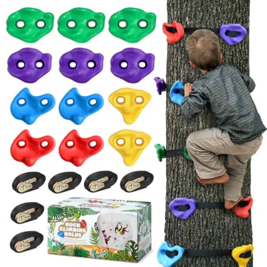 12 Ninja Tree Climbing Holds for Climber, Adult Climbing Rocks with 6 Ratchet Straps for Outdoor Ninja Warrior Obstacle Course
12 Ninja Tree Climbing Holds for Climber, Adult Climbing Rocks with 6 Ratchet Straps for Outdoor Ninja Warrior Obstacle Course