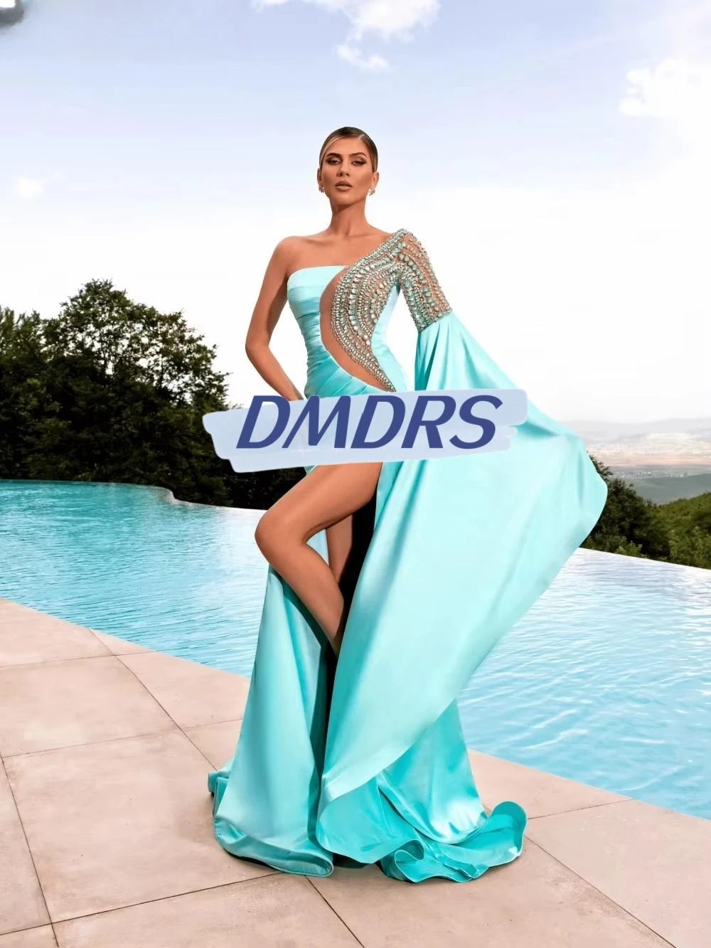 Sky Blue Luxury Crystal Evening Dress Graceful Satin Long Wedding Party Gown Customized One Shoulder High Slit Prom Dresses
Sky Blue Luxury Crystal Evening Dress Graceful Satin Long Wedding Party Gown Customized One Shoulder High Slit Prom Dresses