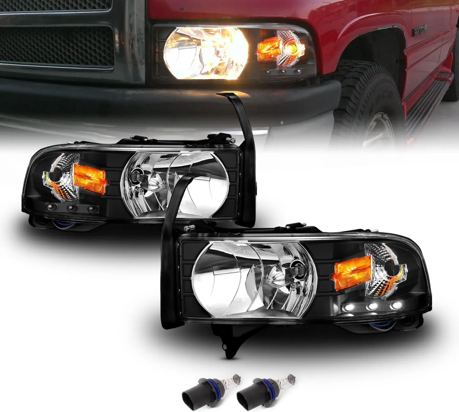 Black 1pc Replacement Headlights w/Corner LED Parking Lamp Assembly Set for 1994-2001 Dodge Ram 1500 2500 3500 Truck - Passenger
Black 1pc Replacement Headlights w/Corner LED Parking Lamp Assembly Set for 1994-2001 Dodge Ram 1500 2500 3500 Truck - Passenger