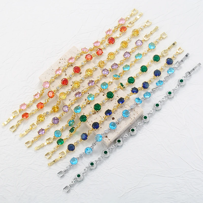Circular Coloured CZ Gemstone Adorned Bracelet with Clasp Chain Ladies' Evening Gown Luxury Jewellery Accessory:VL734
Circular Coloured CZ Gemstone Adorned Bracelet with Clasp Chain Ladies' Evening Gown Luxury Jewellery Accessory:VL734