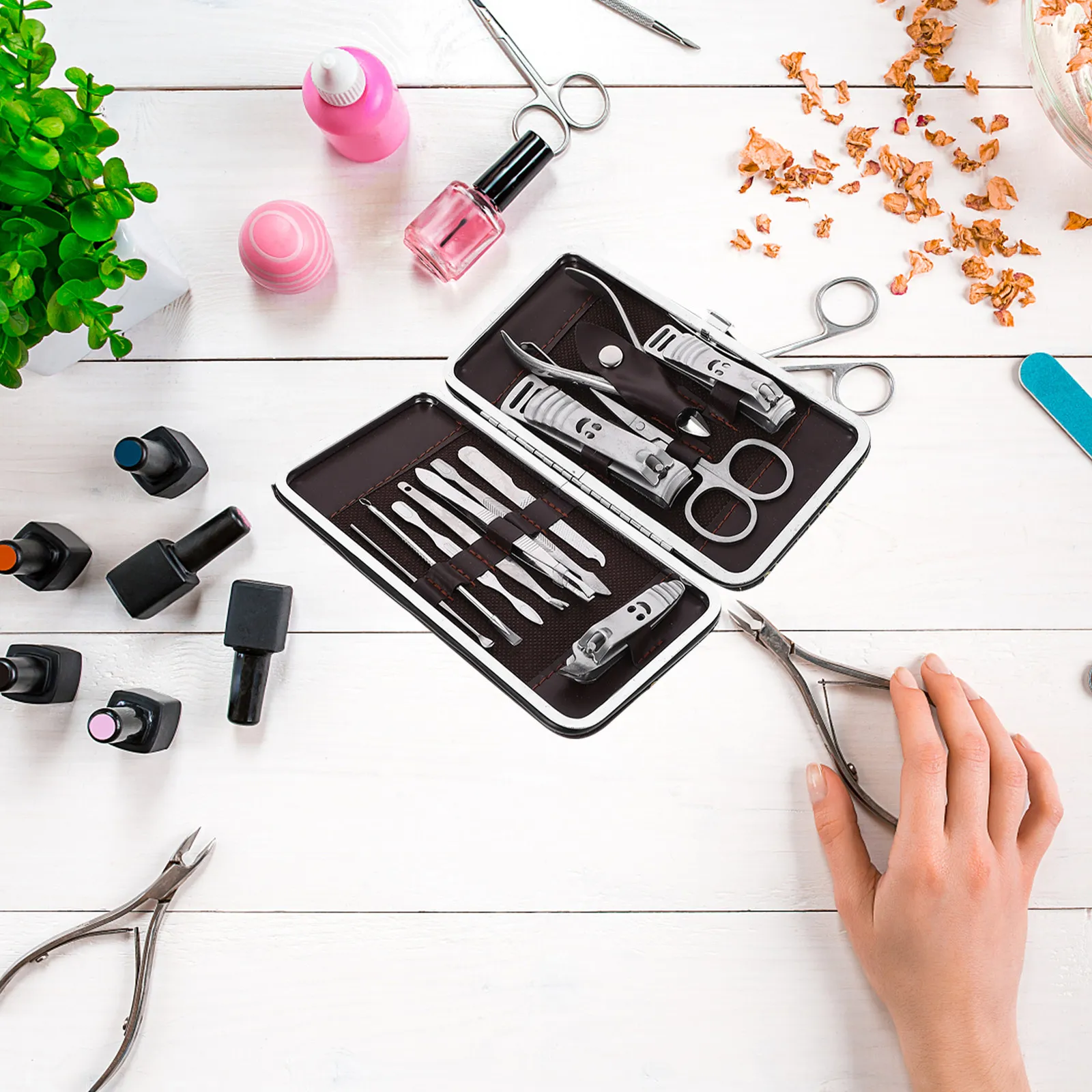 12Pcs Elegant Silver Manicure Set Stainless Steel Nail Clippers Files Scissors Trimmer Cuticle Pusher for Daily Travel Gift
12Pcs Elegant Silver Manicure Set Stainless Steel Nail Clippers Files Scissors Trimmer Cuticle Pusher for Daily Travel Gift