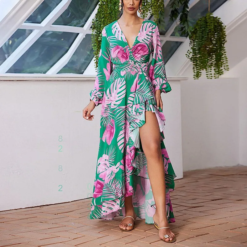 Women's Print V Neck High Waist Long Dress Floral Summer Spring Dresses Casual Beach Maxi Dress
Women's Print V Neck High Waist Long Dress Floral Summer Spring Dresses Casual Beach Maxi Dress