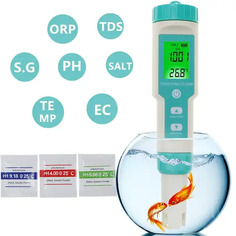 Medidor de PH 4/5/7 en 1 TDS EC ORP salinidad S. G medidor de temperatura con retroiluminación Monitor Digital de calidad del agua probador para acuario