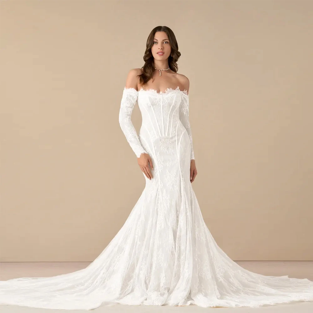 Ivory Mermaid Wedding Dresses Full Sleeve Customized Court Train Bridal Gowns with Lace New Robe De Mariée Summer PSL980021
Ivory Mermaid Wedding Dresses Full Sleeve Customized Court Train Bridal Gowns with Lace New Robe De Mariée Summer PSL980021