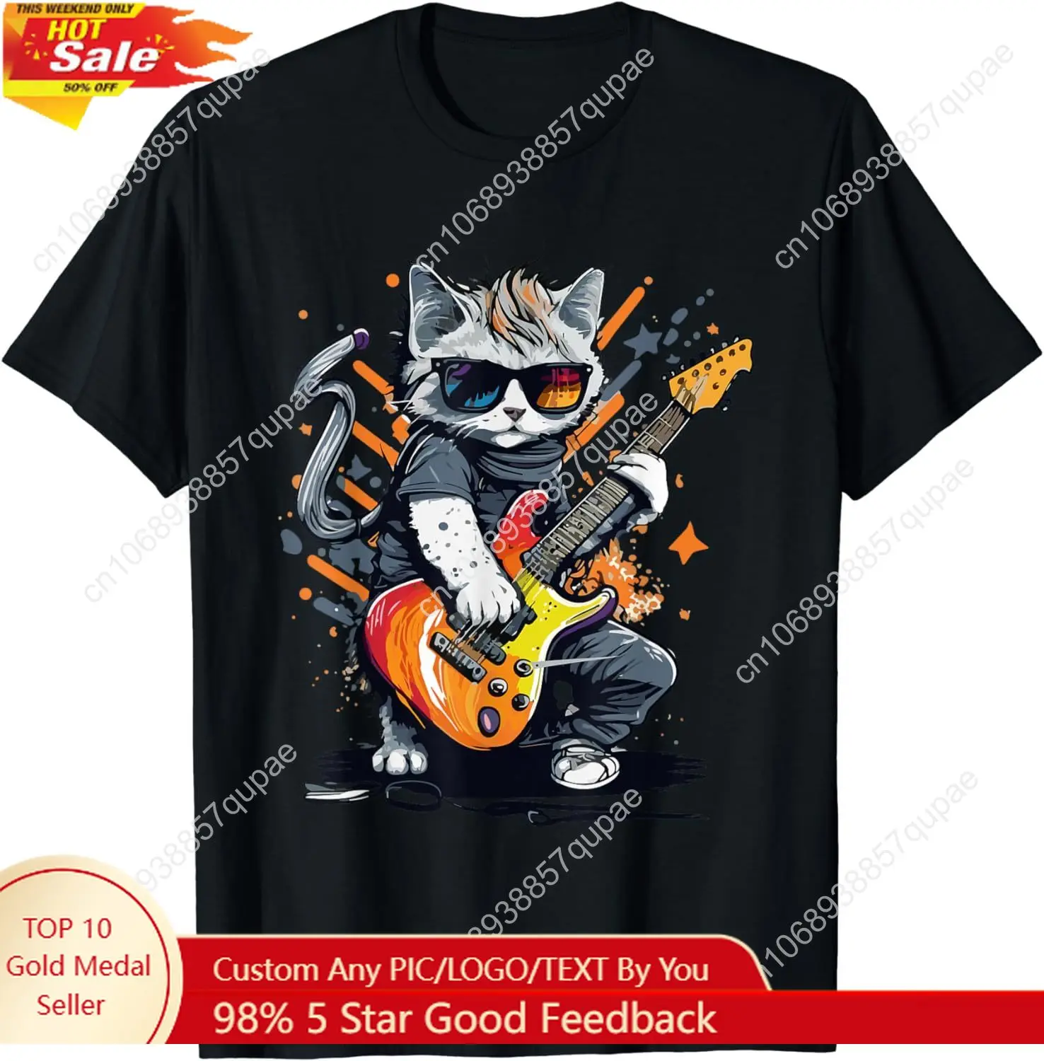 Rock Cat Playing Guitar Funny Guitar Cat T-Shirt for Men Women Kids Music Festival Clothes Graphic T Shirts Cotton Print Casual
Rock Cat Playing Guitar Funny Guitar Cat T-Shirt for Men Women Kids Music Festival Clothes Graphic T Shirts Cotton Print Casual