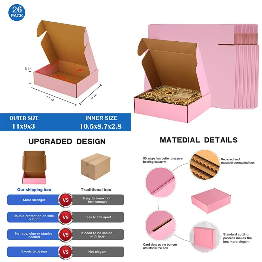 11x9x3 Inch Pink Shipping Boxes Pack of 26, Corrugated Cardboard Mailer Box, Literature Mailer for Small Business Pink
11x9x3 Inch Pink Shipping Boxes Pack of 26, Corrugated Cardboard Mailer Box, Literature Mailer for Small Business Pink